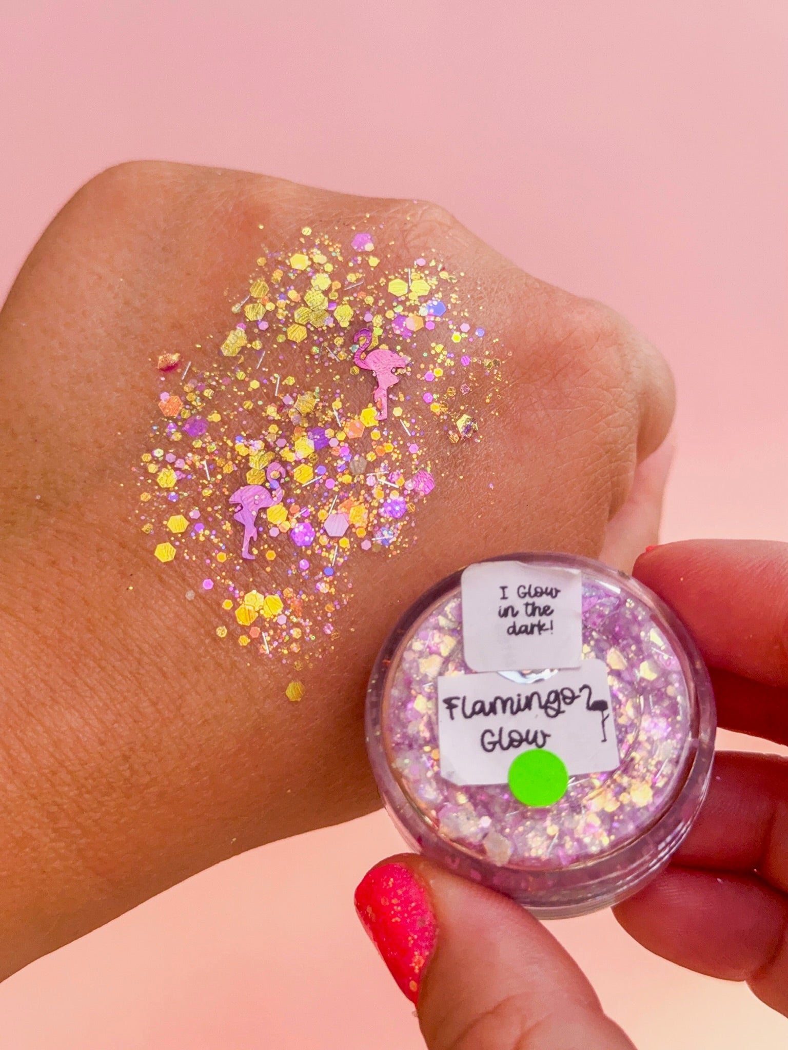 Pink Glitter with Flamingos