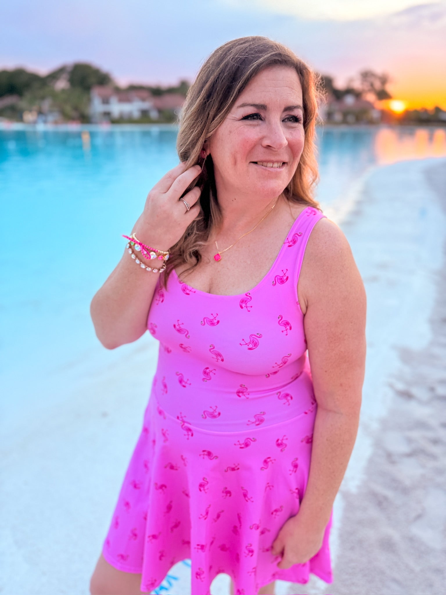 Woman Pink Flamingo Dress