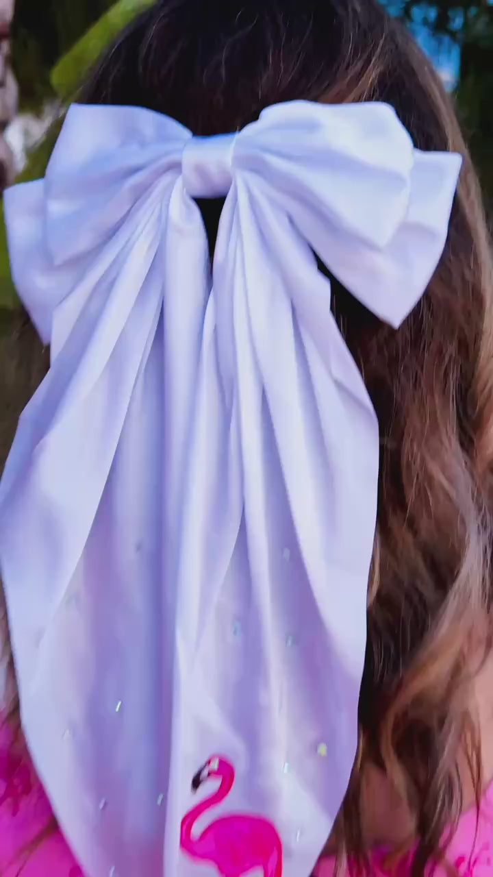 White Hair Bow with Flamingo video