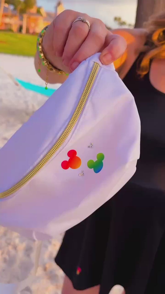 video of mickey rainbow fanny bag