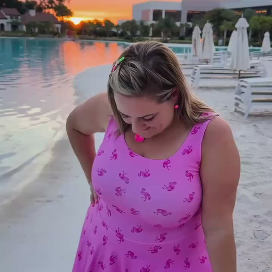 Woman Pink Flamingo Dress video 
