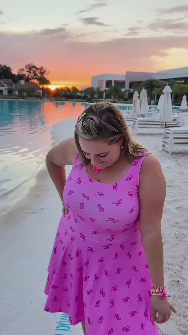 Woman Pink Flamingo Dress video 